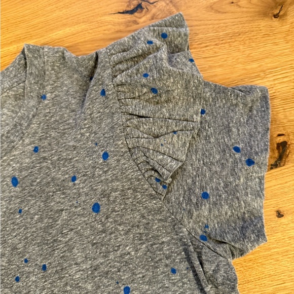 Clare V ruffle Grey and blue splattered T EUC - Picture 5 of 8